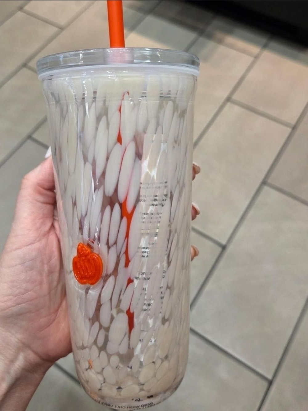 Starbucks White and Orange Spotted Reusable Tumbler with Straw
